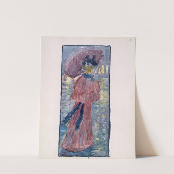 A woman walking in the rain under an umbrella (1895–1897) by Maurice Prendergast