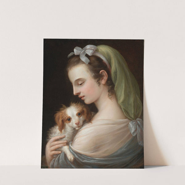 A Woman With A King Charles Spaniel by German School