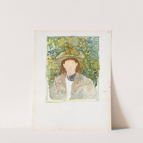 A woman with red hair wearing a green plumed hat. (1895–1897) by Maurice Prendergast