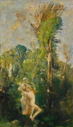 A Wood Nymph With A Statue Of Pan