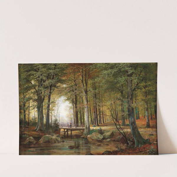 A Wooded Landscape with a Creek and a Bridge by Jacobus Johannes van Poorten