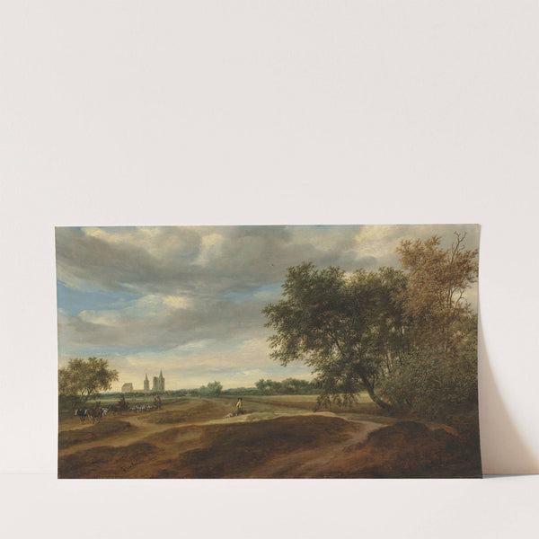 A wooded landscape with a herdsman on horseback driving his cattle and shepherds with their flock (1663) by Salomon van Ruysdael