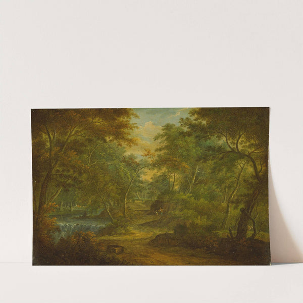 A Wooded Landscape with a Stream and a Fisherman by Thomas Smith of Derby