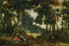 A Wooded Landscape With Brigands Playing Dice, Another Brigand Up In A Tree, On The Lookout
