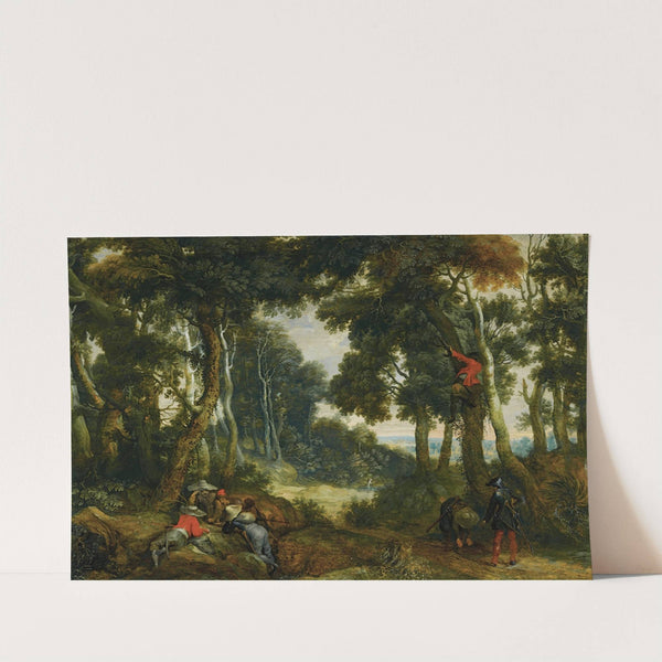 A Wooded Landscape With Brigands Playing Dice, Another Brigand Up In A Tree, On The Lookout by Jan Wildens
