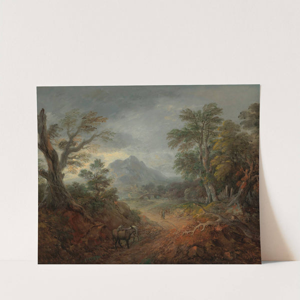 A wooded landscape with donkeys and figures on a path by Thomas Gainsborough