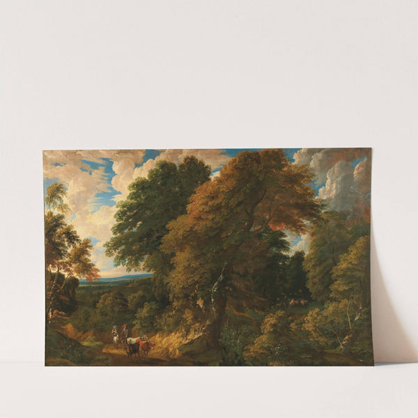 A wooded landscape with peasants and their cattle by Cornelis Huysmans