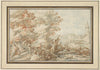 A Wooded Landscape with Travellers by a Stream, a Town Beyond