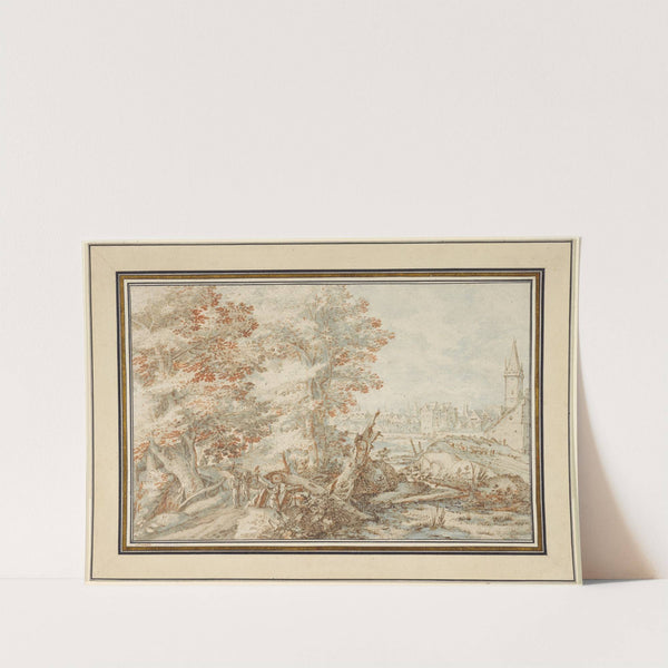 A Wooded Landscape with Travellers by a Stream, a Town Beyond by Pieter Stevens