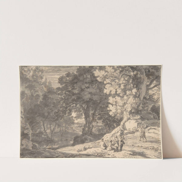 A Wooded Landscape with Travellers by the Roadside, a Stream beyond by Herman van Swanevelt