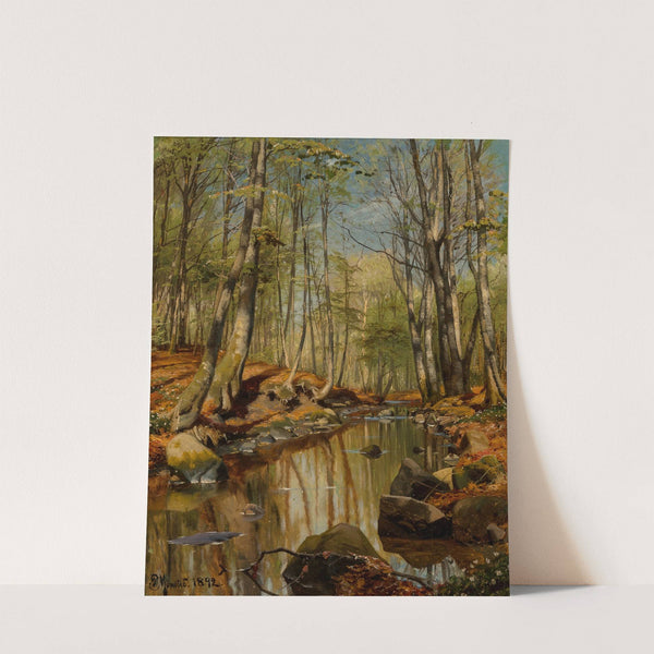 A wooded river landscape by Peder Mørk Mønsted