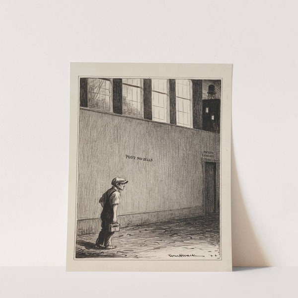 A young boy with a lunch box goes to work at a factory. (1922) by William Henry Walker