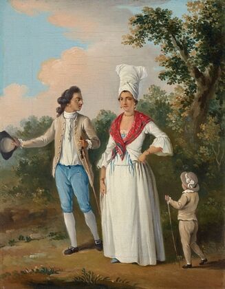 A young couple and child promenading, Dominica
