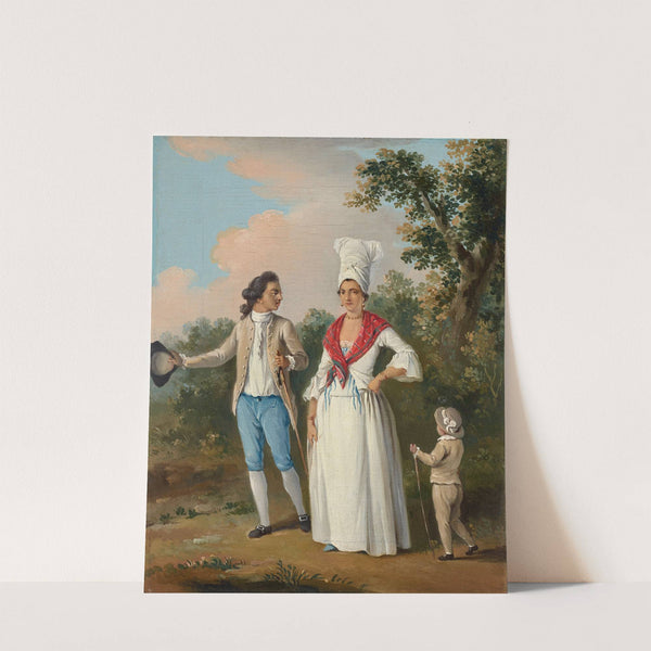 A young couple and child promenading, Dominica by Agostino Brunias