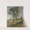 A Young Family Under Trees On A Hill by Adolphe Monticelli