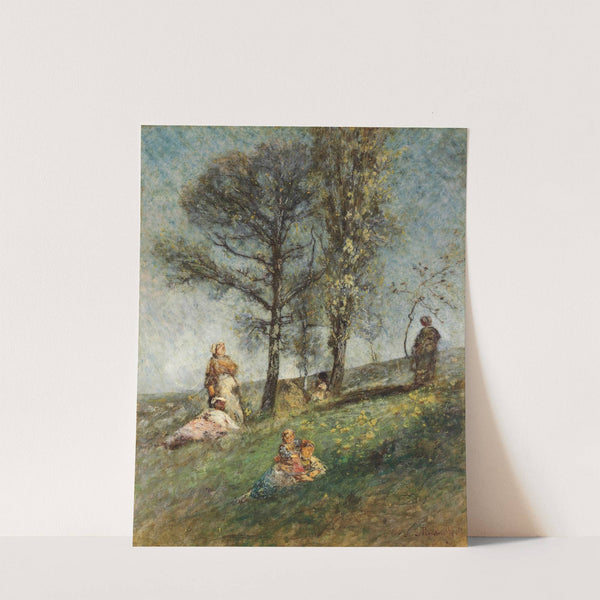 A Young Family Under Trees On A Hill by Adolphe Monticelli