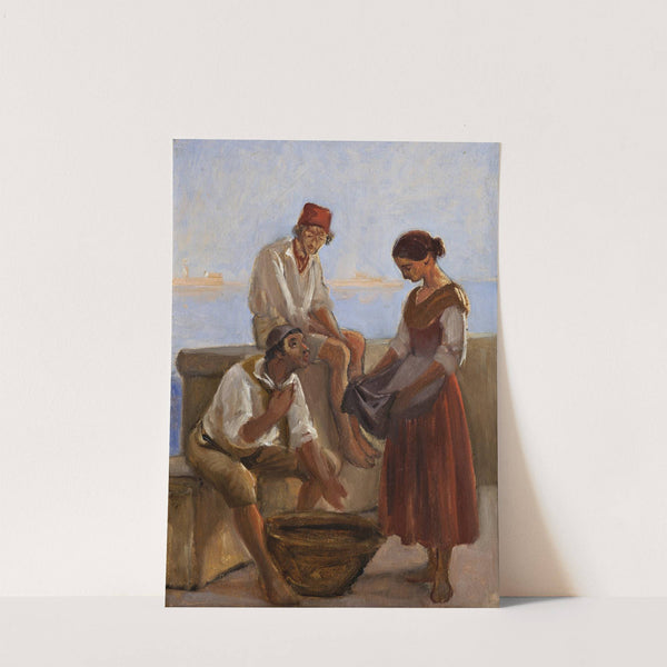 A young girl and two fishermen by Wilhelm Marstrand