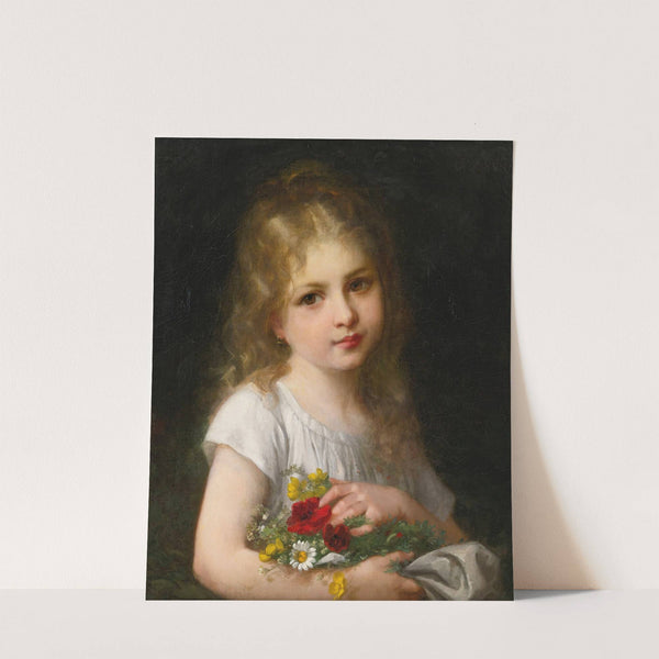 A young girl holding a bouquet by Gustave Doyen