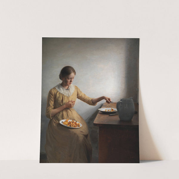 A Young Girl Preparing Chantarelles by Peter Ilsted