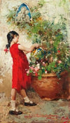 A Young Girl Watering Flowers