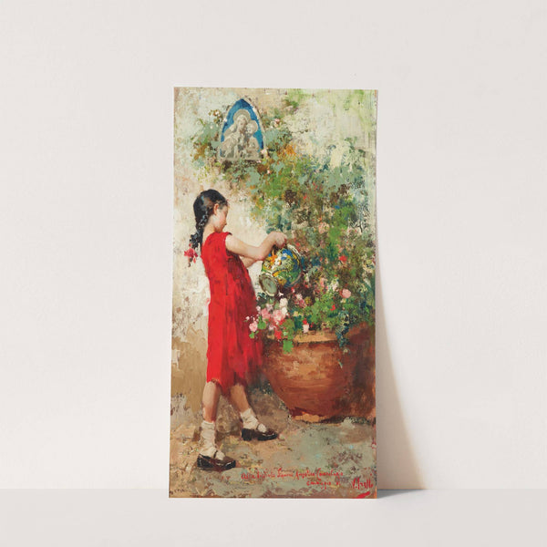 A Young Girl Watering Flowers by Vincenzo Irolli