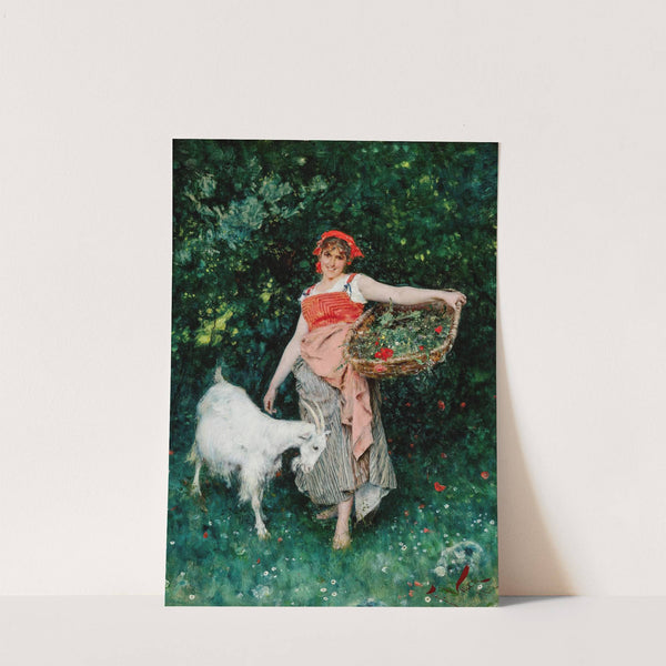 A Young Italian Woman with a Goat and a Flower Basket (1882) by Francesco Vinea