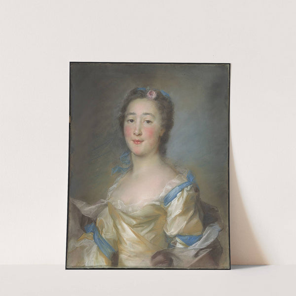 A Young Lady in a Yellow Gown with Blue Ribbons by Jean-Baptiste Perronneau