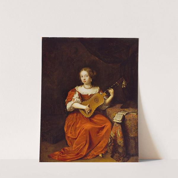 A Young Lady playing the Guitar by Caspar Netscher