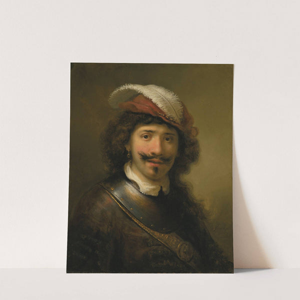 A young man in a gorget with a plumed hat by Govert Flinck