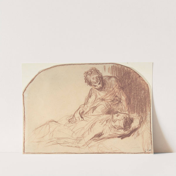 A Young Man Seated, Bent over a Reclining Figure by Jean-François Millet