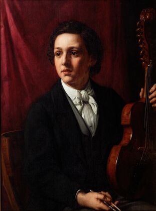 A young musician with her violin. Portrait of Ms. Rung (1854-1914)