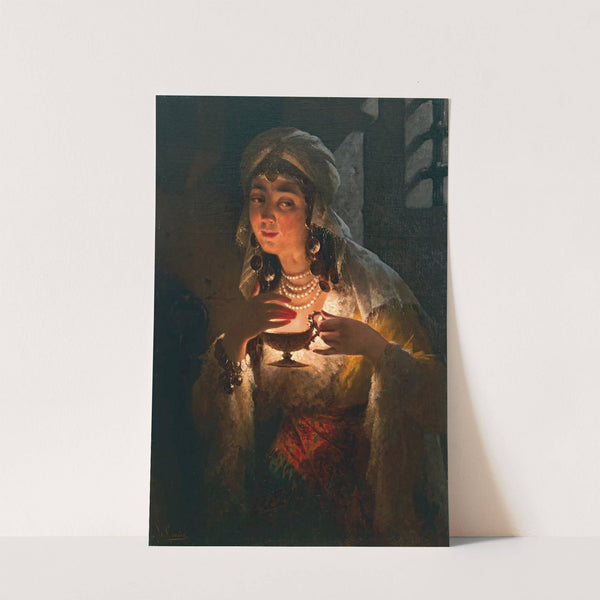 A young Turkish woman with an oil lamp by Luigi Crosio
