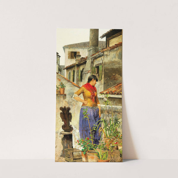 A Young Venetian Woman On A Roof Terrace by Luigi Pastega