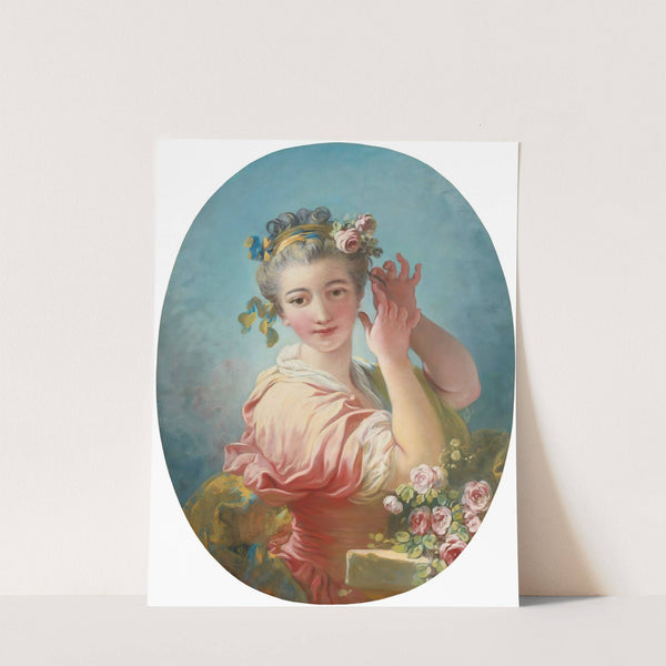 A Young Woman Adorning Her Powdered Coiffure With a Spray of Roses by Jean-Honoré Fragonard