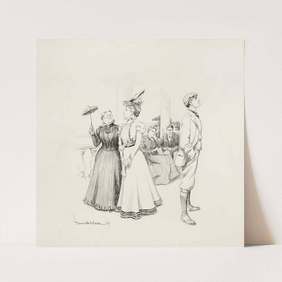 A young woman and a young man pointedly ignore each other at a party. (1897) by William Henry Walker