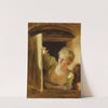 A young woman leaning out of a window by Jean-Honoré Fragonard