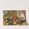 A Young Woman Next To A Table With Fruit In Baskets And Vegetables by Flemish School