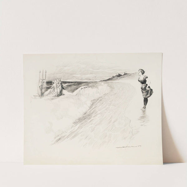 A young woman on the sea shore talks to Neptune. (1897) by William Henry Walker