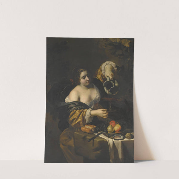 A Young Woman Pouring Red Wine From A Pitcher Into A Glass by Nicolas Regnier