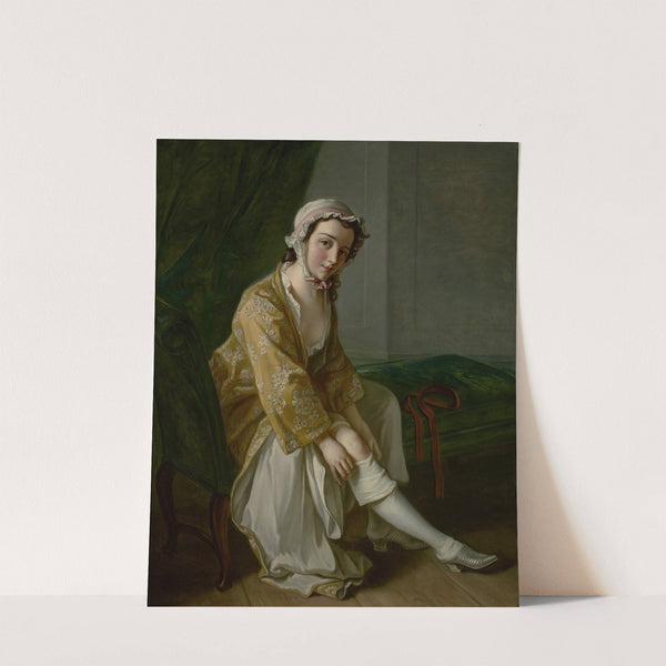 A Young Woman Pulling on Her Stocking by Philippe Mercier