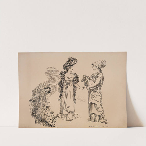 A young woman, representing the 20th Century, waters flowers representing college students with money (1902) by William Henry Walker