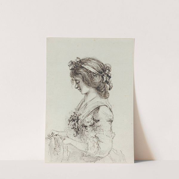 A Young Woman Sewing (recto) by Vivant Denon