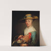 A young woman wearing a straw hat and holding a hen and a basket of eggs by Jacob Gerritsz Cuyp