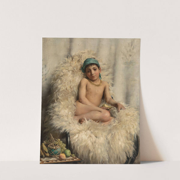 A youth resting on a sheepskin by Thomas Benjamin Kennington