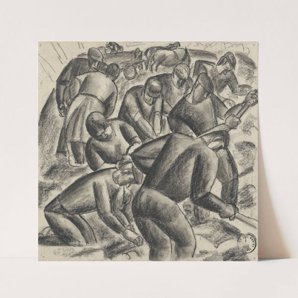 Aardappelrooiers aan het werk op het land (1927) by Leo Gestel