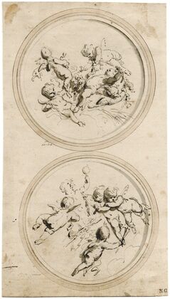 ‘Aarde’ en ‘vuur’: medaillons met putti