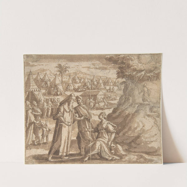 Aaron and Nadab Taking Leave of Elisheba, with the Israelites Camped before Mount Sinai and Moses Ascending the Mountain. by Adam van Noort