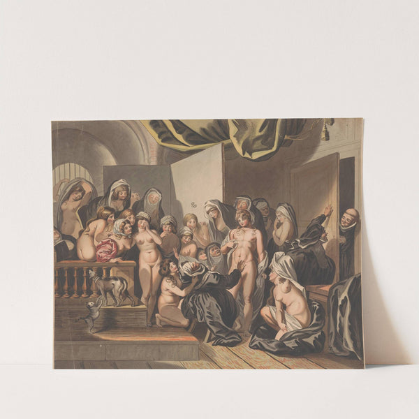 Abdes discovers a young man among her undressed nuns (1800) by Johann Heinrich Ramberg