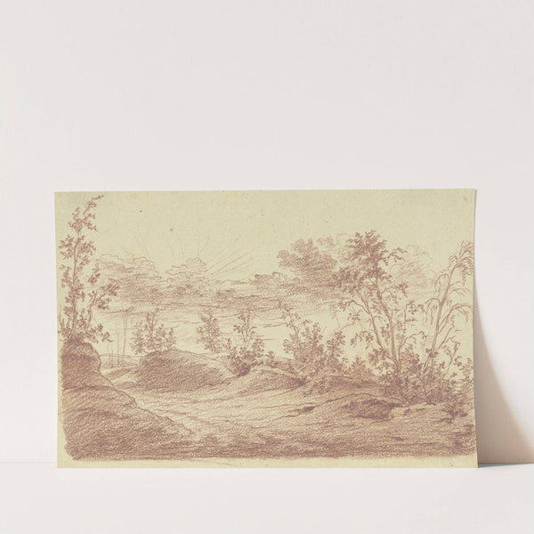 Abendlandschaft, im Vordergrund ein Waldweg mit lichtem Buschwerk by Christian Gottfried Mathes