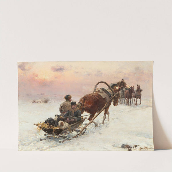 Abendliche Schlittenfahrt mit Hunden by Alfred Von Wierusz-Kowalski